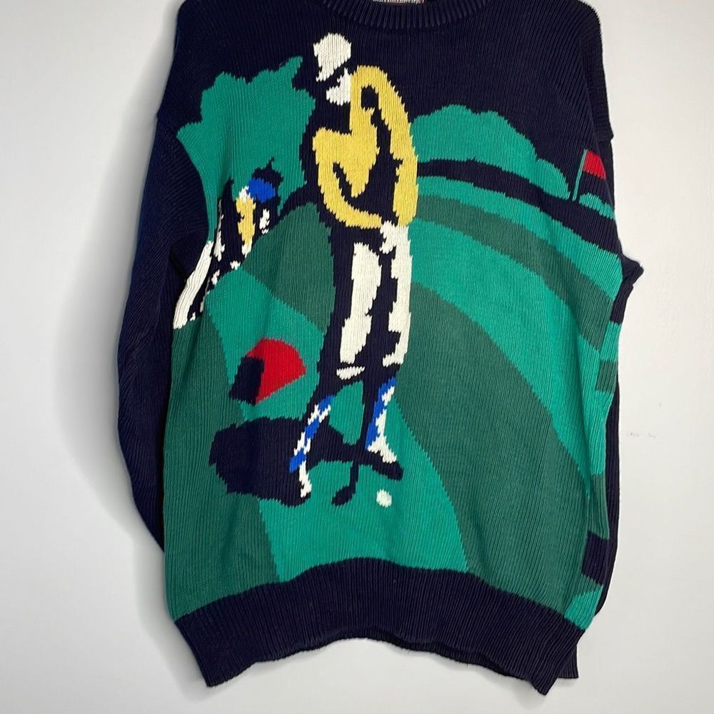 Cf Hathaway Mens Vintage Golf Sweater Hand Intarsia Knit Large
